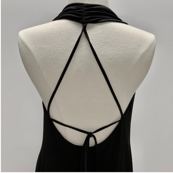 Calvin Klein Black Cowl Neck Halter Dress W/ Spaghetti Cross Ties Back Size 12 - Picture 6 of 14
